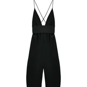 Zara Black V-Neck Straight-Leg Jumpsuit